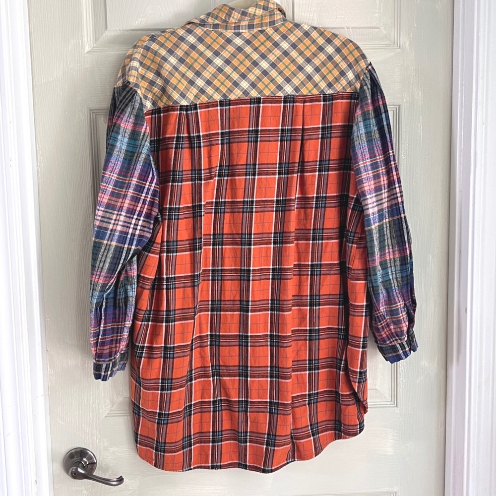 Natural Life Plaid Tunic Shirt M Womens Mixed Patchwork Flannel Orange Boho - Picture 5 of 10